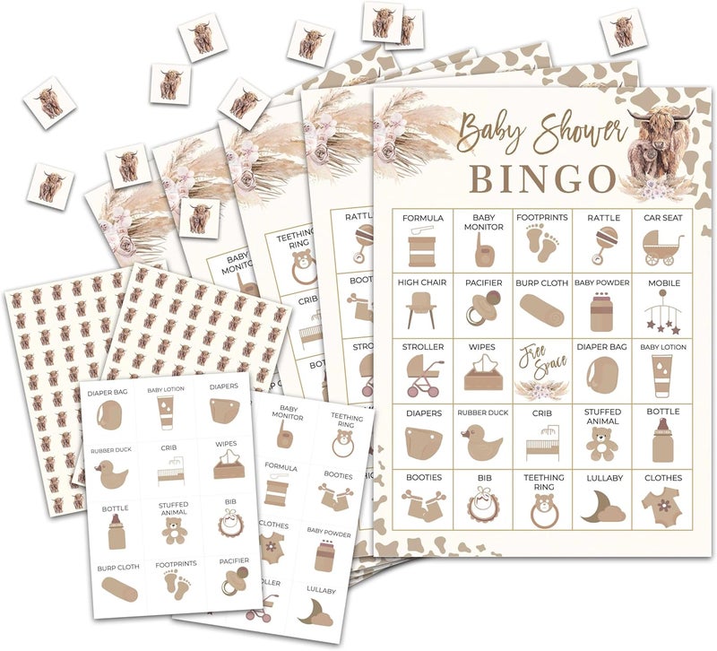 OZTEMETY Cow Baby Shower Bingo Card Game for Adults, Cow Baby Shower Party Supplies, Favors, Gender Reveal Party Decorations, 24 Players Bingo Game, C11 - Image 1